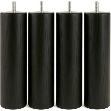 Lot de 4 - Pied de lit - Sommier - Bois massif hêtre - Filetage M8 - Support lourd - Intérieur - Noir - 25x6 cm-Chrom (1/5)