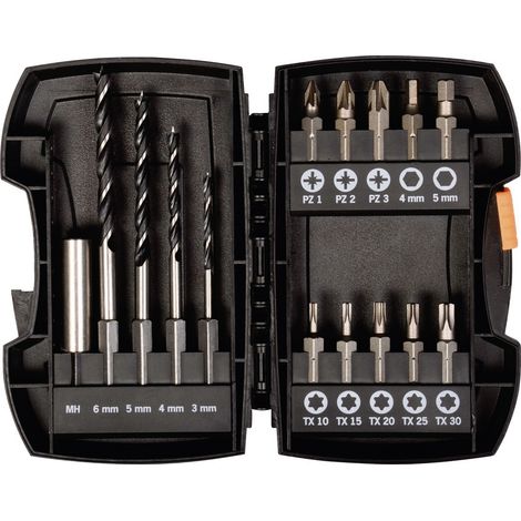 Projahn Bohrer Bit Box 15-tlg. Holzbohrer mit E 6.3 Schaft Ø 3, 4, 5, 6 mm Bits: PZ, TX (1/5)