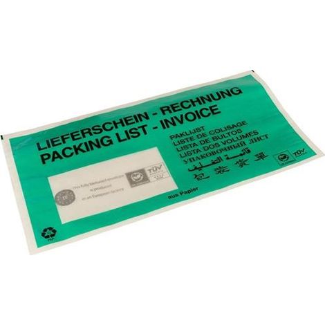Dokumententaschen Maße 240x131mm 100% Papier grün TRANSPAK