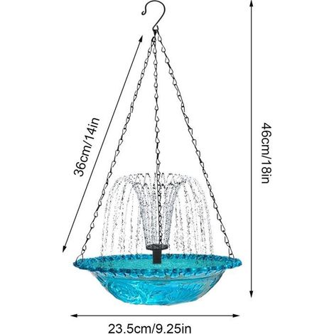 KLVGTIFS PU - Une fontaine solaire bleue d'extérieur qui peut servir de mangeoire à oiseaux ou de fontaine suspendue pour un balcon ou (1/5)