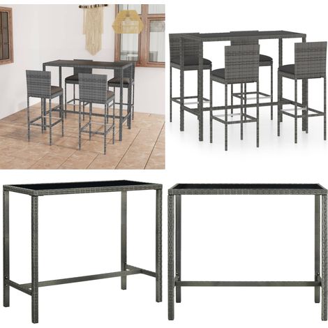 Ensemble de bar de jardin 5 pcs et coussins Résine tressée Gris - Salon De Jardin - Mobilier De Jardin - Ensemble De Bar - Set De Bar Extérieur - Table Basse Extérieure - Home & Living (1/5)