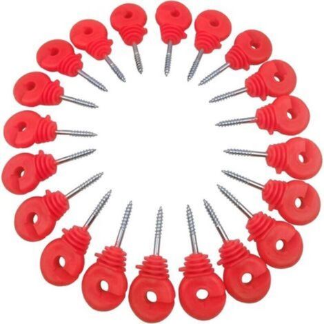20 pcs Isolateur Cloture Electrique a Visser, Isolateur Cloture Electrique pour Grillage Piquet Fer, Isolateur Cloture Electrique pour Animaux Chevaux Fil Cloture éLectrique Fixe(Rouge) (1/5)