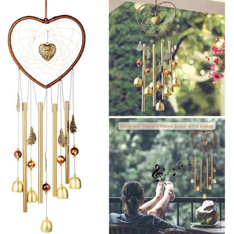 Carillon éolien en forme de cœur pour extérieur, carillon éolien tubulaire en métal, pendentif attrape-rêves porte-bonheur pour (1/5)