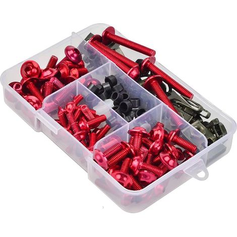 Motorrad Verkleidung Schrauben Kit Schrauben 177 Stück Karosserie Schrauben Mutter Ersatz CNC Legierung M6 M5 Motorräder Bolzen Clip Mutter für Motorrad Auto Zubehör (177 PCS-Rot) (1/5)