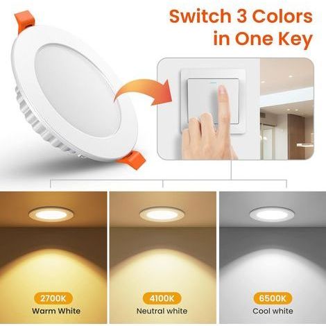 Spot LED Encastrable 7W 600LM, IP44 éclairage Encastré Spot de Plafond 110-220V pour Salle de Bain Salon Cuisine [2700-4100-6500K] [27mm Profondeur de l'évidement] [Ø75-95mm Trou ] [Pack de 6]-Baiser (1/5)
