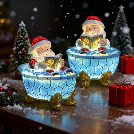 Lampe De Veilleuse Noël - Santa Claus En Forme De Livre Avec Effet Bulles De Bain - USB - Pour Salle De Bain Chambre Et Bureau - 1 Pièce (1/5)