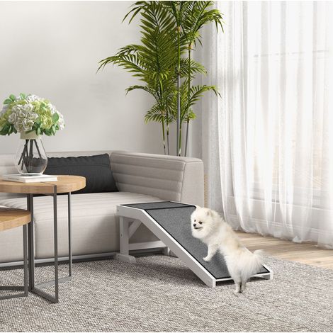 Rampa antideslizante para mascotas con plataforma, 125 x 40 x 35,5 cm, blanco y gris DESVIAE (1/5)