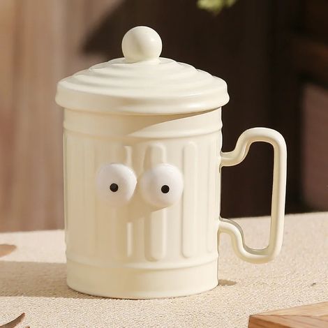 Mug en céramique avec couvercle, motif poubelle de recyclage (blanc, 470 ml) - Tasse à café créative (1/5)
