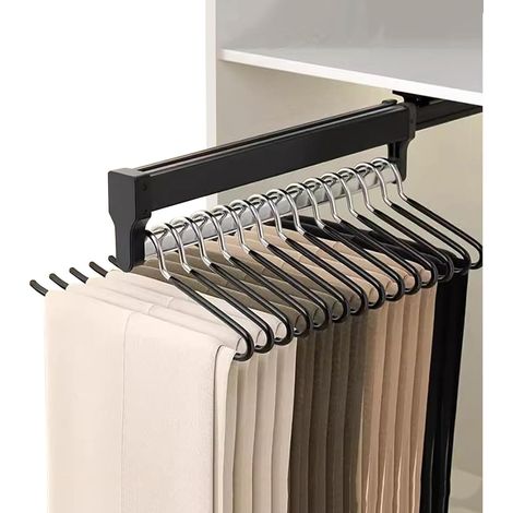 Cintre Extensible - Charge Maximale 25 Kg - Pour 30 À 40 Pantalons - Acier Laminé À Froid Et Plastique Renforcé - Installation En 3 Étapes - Convient Armoire Et Salle De Bains - Noir (1/5)