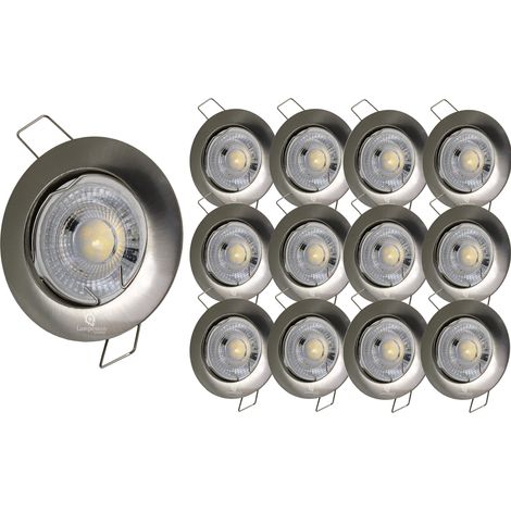 Lot de 12 Spot encastrable led fixe complet alu brossé blanc chaud 38° (1/5)