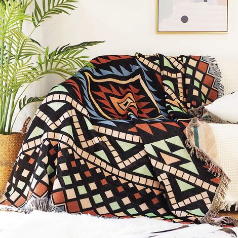 Alfombra de sofá de estilo bohemio, con estampado geométrico étnico tejido, ideal para sofás, camas, sillones y fundas de sofá, 90 x 150 cm. (1/5)