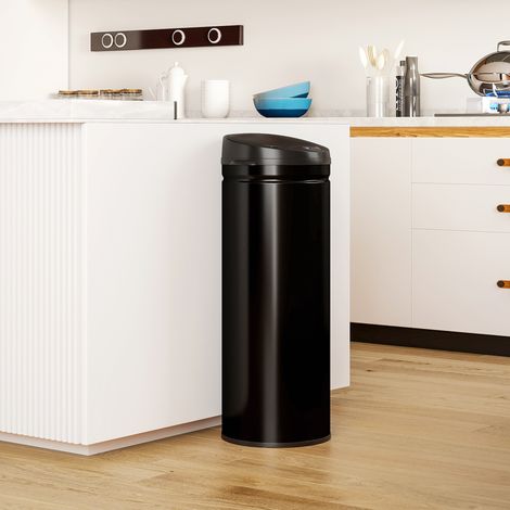 Poubelle cuisine automatique 50L acier inoxydable. poubelle à couvercle à fermeture en douceur. 30.5x30.5x85cm. noir