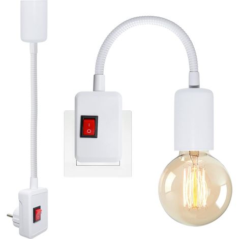 2PCS Douille avec Interrupteur, Support Ampoule E27, 9MM Grossier Flexible Col de Cygne, Blanc Lampe Prise Murale, Spot avec Prise, Lampe de Lecture Murale, Éclairage Temporaire, Sans Ampoule (1/5)