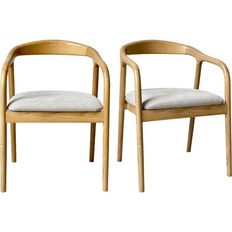 TITO-Fauteuil de table en Frêne massif et tissu Glory Grège (x2) (1/5)