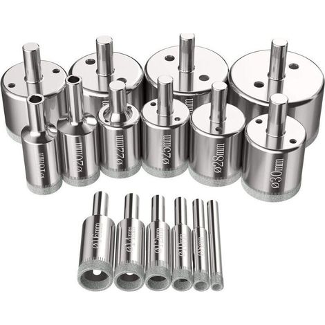 Jeu de 16 scies cloches. Forets diamantés. Scie cloche. 6–50 mm. Outils de perçage pour verre. Jeu de scies cloches en acier au carbone. Forets pour verre. Céramique. Porcelaine. Carrelage. Marbre. (1/5)