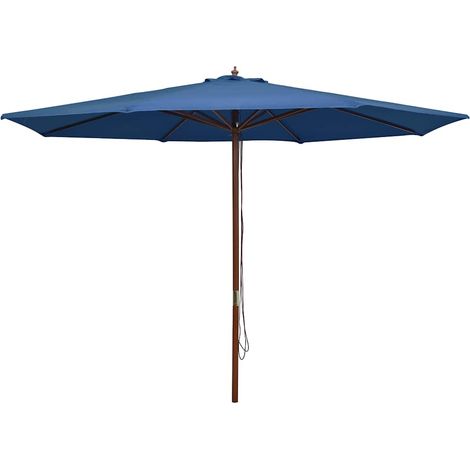 Parasol de Jardin Rond Ø 350 cm avec Mât en Bois et Bambou Double Poulie Bleu - PANGIVO (1/5)