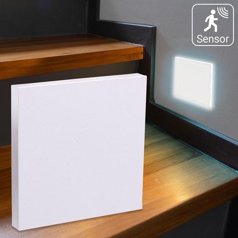 LED Treppenleuchten mit Bewegungsmelder eckig weiß 1,5W - Lichtfarbe: Kaltweiß - Lichtaustritt: Linea