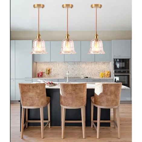 3pcs Suspension Luminaire en Verre,Lampe Suspendue Industriel Vintage E27 Finition en Laiton Lustre Abat-jour Designe Fleur (1/5)