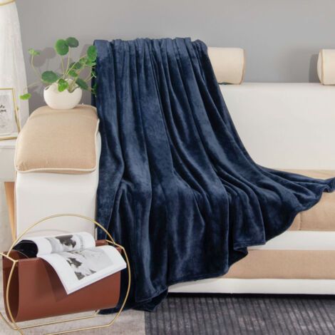 Couverture polaire 100 x 150 cm pour canapé ou lit, couverture en peluche douce et duveteuse, couverture de luxe en flanelle, super confortable et confortable (bleu) (1/5)