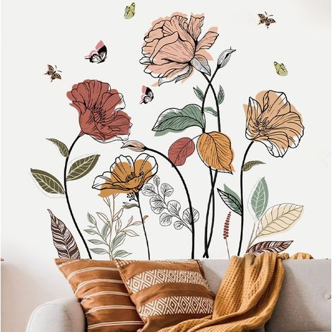 Stickers muraux floraux bohèmes – Lot de 2 autocollants amovibles pour la décoration du salon,30x90CM Décoration artistique en PVC facile à poser (1/5)