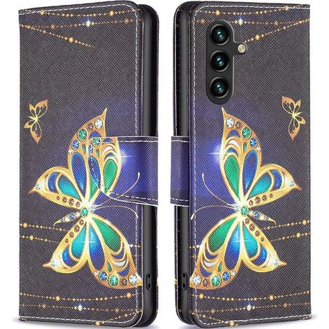 Funda tipo cartera para Samsung Galaxy A15, diseño de mariposa joya + cristal 9H (1/5)
