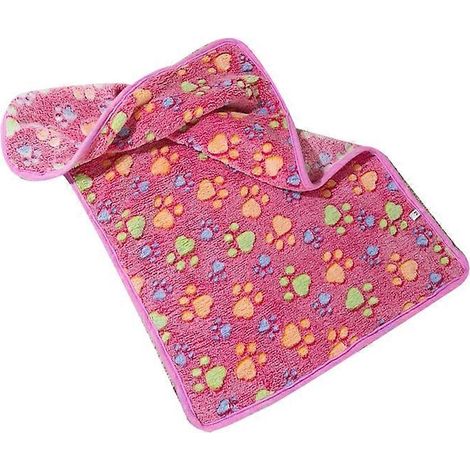 Couverture pour chien avec de jolies empreintes de griffes sur fond rose, en fibre thermique douce et confortable, idéale pour le sommeil des chats à la maison et en famille. (1/2)