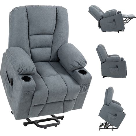 Oversized Lift Chair for Seniors,Upholstered Recliner with Remote,Side Pockets,Cup Holder-Comfortable Grey Living Room Furniture