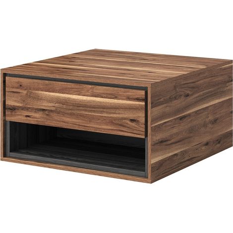 Mesa baja de diseño con 2 cajones y compartimentos de almacenamiento - Colección SYLVA - Color roble y gris
