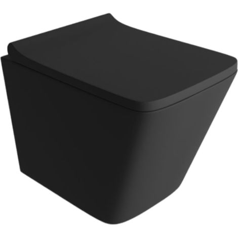 LAVITA Lago Black WC suspendu L'abattant de WC à chute lente WC suspendu sans bord WC 340x485x370 cm noir