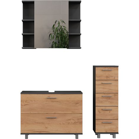 Badmöbel-Set Ilias, Goldkraft Eiche/Anthrazit, 3-teilig, Vicco (1/5)
