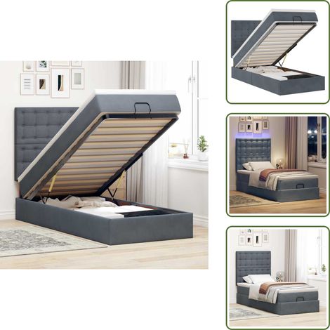 vidaXL Ottoman-Bett mit Matratzen & LEDs Dunkelgrau 100x200 cm Samt (1/5)
