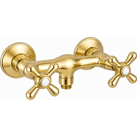 Gruppo miscelatore doccia da esterno con doppia maniglia Oro lucido Piralla Rubinetteria Sofia 0SFOR028A17  Oro (1/4)