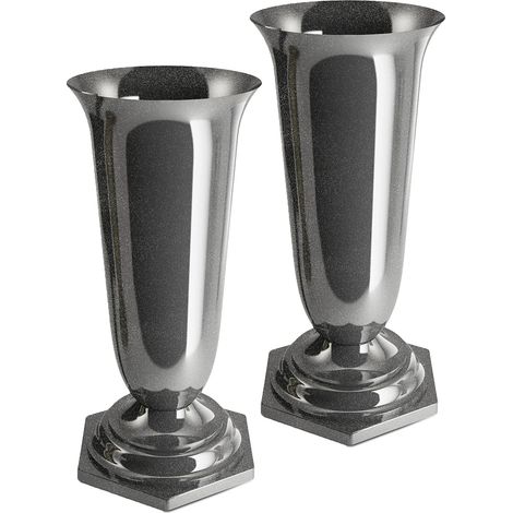 Lot de 2 vases funéraires avec Socle - Décoration funéraire - en Plastique (Graphite, ø 15,5 cm) (1/4)