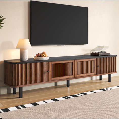 Mobile TV 190x35x45 cm in MDF e truciolare color noce, salvaspazio per soggiorno - MEUBLIV (1/5)