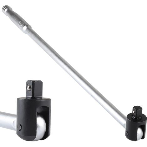 Poignée Articulée 1/2 600mm, Barre de Force Carré 1/2 avec Tête Flexible 240°, Clé Dynamométrique, Clé à Cliquet Articulée pour Réparations Automobiles et Atelier, Couple Maximal 780Nm Argent (1/5)