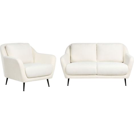 Set di divani a 3 posti tessuto bianco Gambe nere in ferro con braccioli Eiby