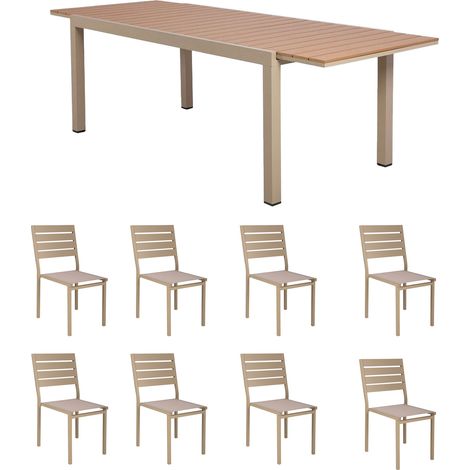 Ensemble table de jardin 200/300cm + 8 chaises crème - NICE