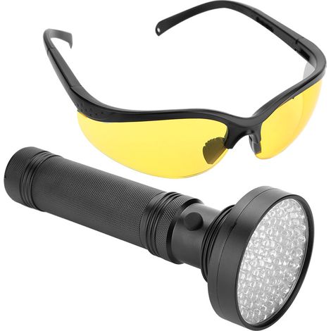 UV-Lampe zur Erkennung von Haustierurinflecken, leistungsstarke 100-LED-Taschenlampe (schwarz), inklusive UV-Schutzbrille, schwarz, für die Reinigung von Haustieren und Haushalten (1/5)