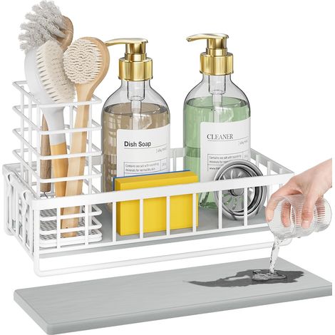 Organiseur d'évier de Cuisine – Porte-éponge avec Porte-Brosse à Vaisselle – Distributeur de Savon étanche à séchage instantané – Distributeur de Savon antidérapant pour comptoir de Cuisine (1/5)