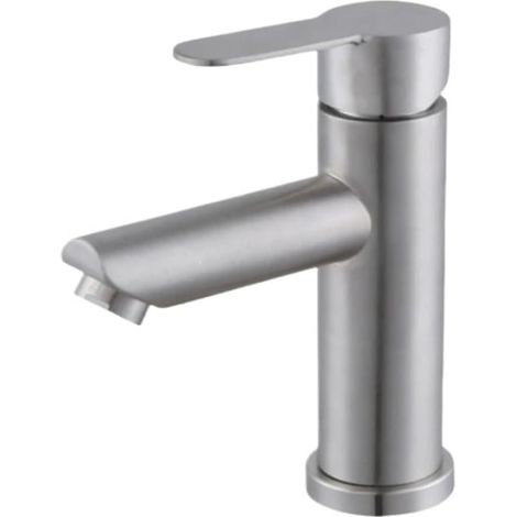 Robinet de lavabo, inox, argenté, eau chaude/froide, monocommande (1/5)