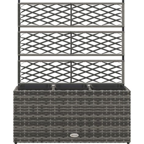 Fioriera con Grigliato per Rampicanti con 3 Vasi 84x30x107 cm in Acciaio e Rattan PE Grigio (1/5)