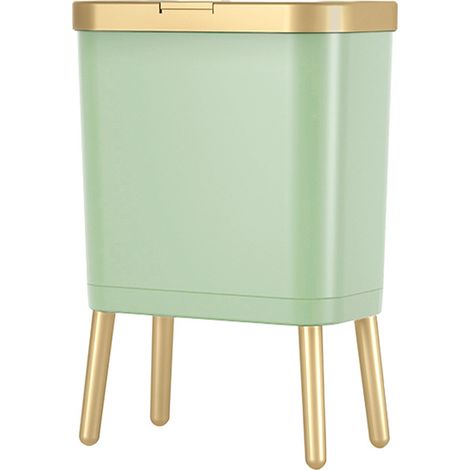 Poubelle haut pied grande capacité,15L, couvercle poussoir, design élégant, assemblage facile,Vert clair
