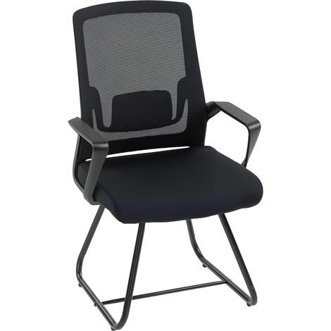 Chaise de Bureau Ergonomique sans roulettes, Chaise de conférence avec Dossier en Maille, Soutien Lombaire, accoudoirs et Base en Acier, 57 x 56 x 97 cm, Noir (1/5)