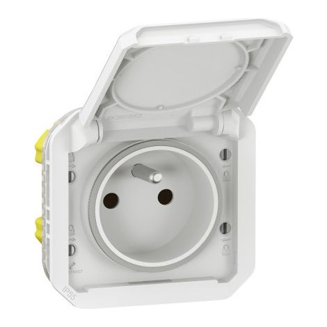 Legrand 069621L White 2-Outlet Plus Earth 16 A 250 V Plexo Power Outlet – Waterproof - IP55 - IK07 – with Trim Ring