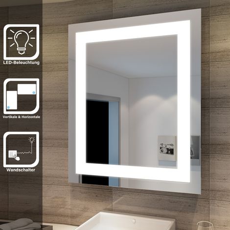 SONNI Miroir de salle de bain Éclairage Led Miroir de salle de bain avec éclairage led blanc froid 60x40 cm vertical/horizontal, interrupteur mural, classe de protection IP44 (1/5)