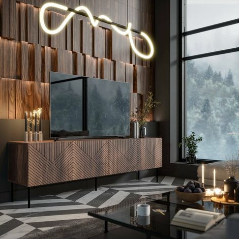 Marea TV-Ständer, Wohnzimmer-Sideboard mit vier Flügeltüren, vom Boden abgehoben, 190x40 h58 cm, Nussbaum (1/4)