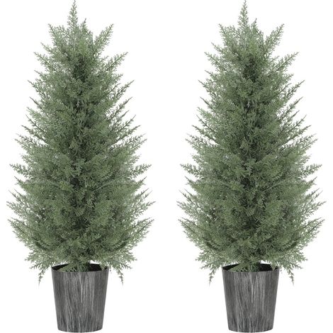 Set de 2 cipreses artificiales de 90 cm con maceta de plástico, verde (1/5)