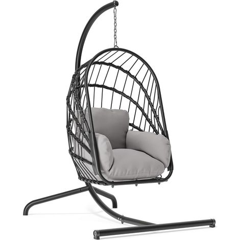 Hängesessel mit Ständer, Rattan-Korb, klappbar, 160 kg, grau (1/5)