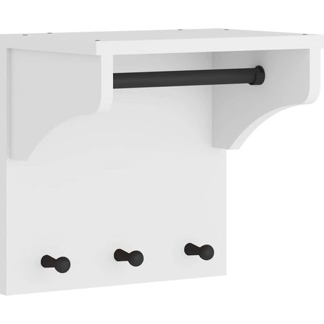 Pratico appendiabiti da parete con 3 ganci spazio di archiviazione 43 x 30 x 42 cm legno massello bianco 020056691