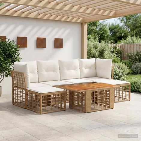vidaXL Set Divano da Giardino 7 pz Naturale e Bianco Crema polyrattan (1/5)